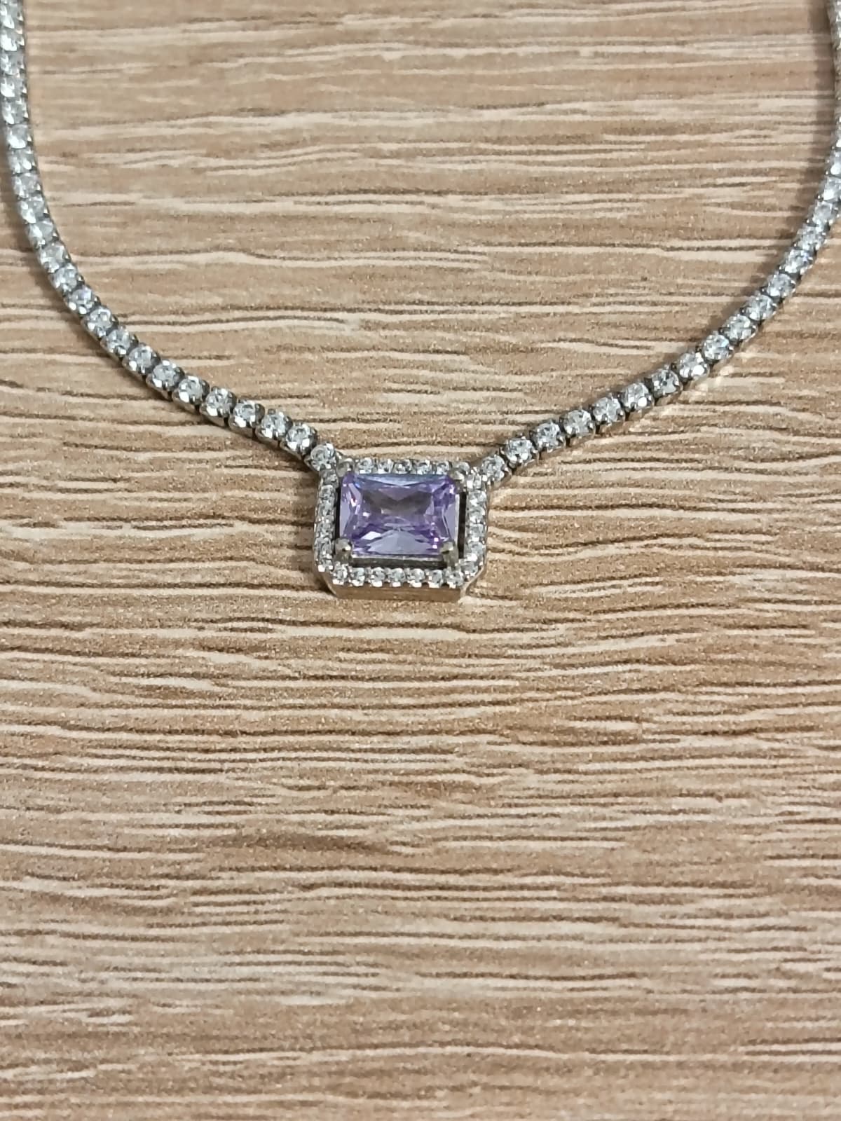 Colier Tenis din Argint 925 Rodiat cu Cristal Violet