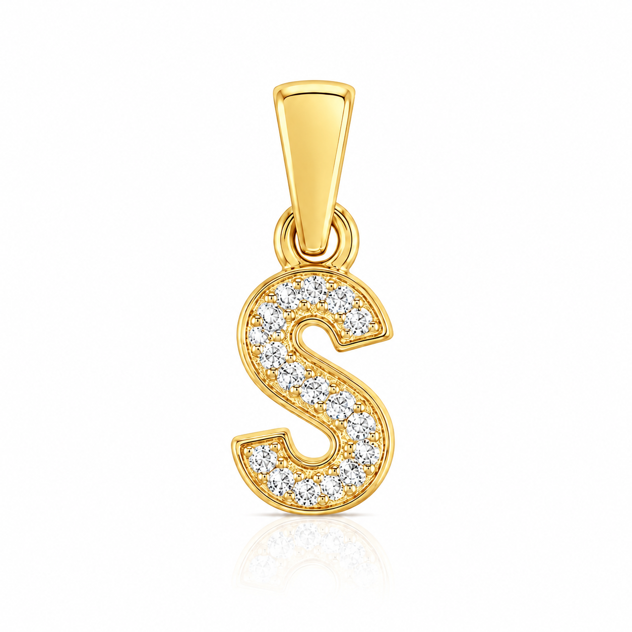 Pandantiv Litera S din Argint 925 Placat cu Aur 14K cu Zirconii – Inițiala S, 1 cm, Cadou Elegant pentru Femei P61