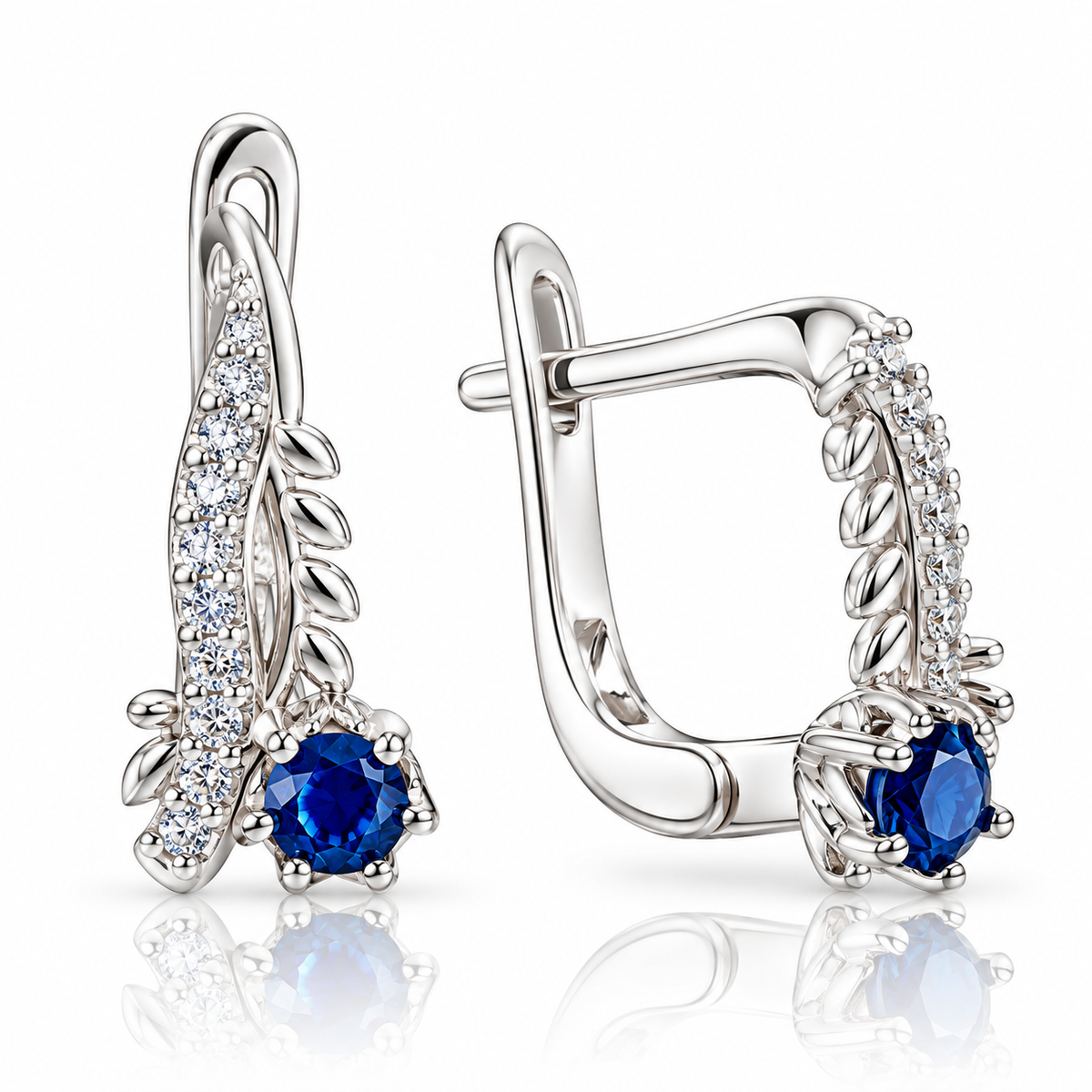 Cercei din Argint 925 „Blue Leaf” – Frunză cu Piatră Albastră și Zirconii
