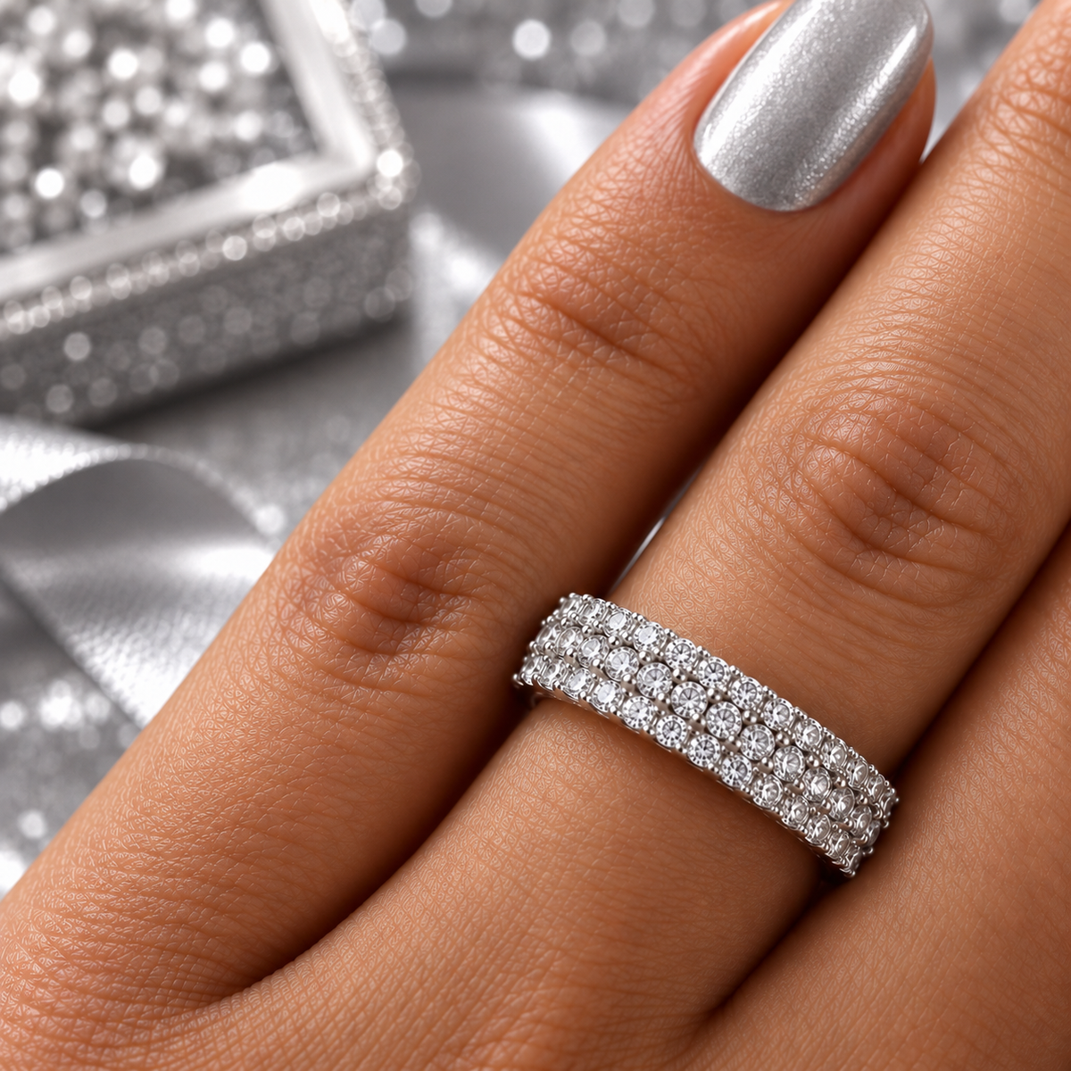 Inel Daria din Argint 925 cu Trei Rânduri de Zirconii Strălucitoare – Elegant și Feminin. ID488
