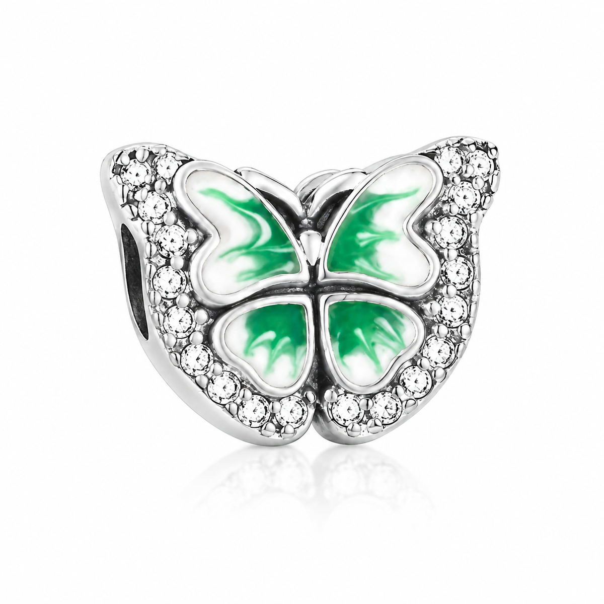 Charm din Argint 925 „Fluturele Speranței” – Email Verde și Zirconii, Compatibil cu Brățări Tip Pandora. T242