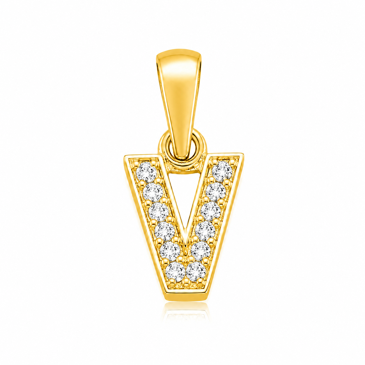 Pandantiv cu Inițiala V din Argint 925 Placat cu Aur 14K și Zirconii – 1 cm – Cadou Elegant pentru Femei | Infinity Bijoux P61