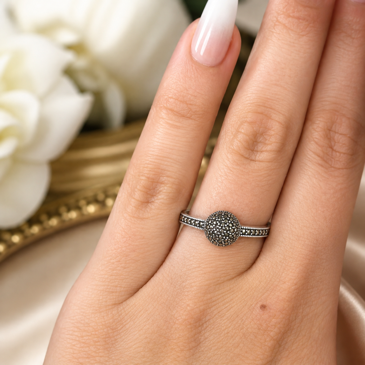 Inel din Argint 925 „Sfera Destinului” – Design Vintage cu Marcasite ID564