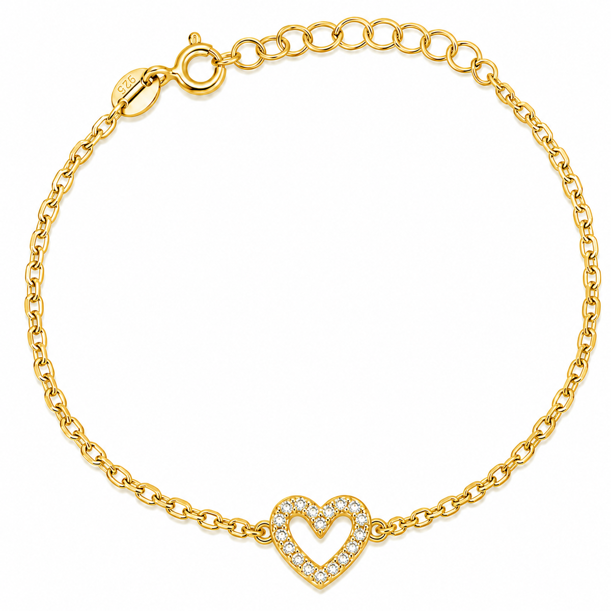 Brățară Aurită din Argint 925 „Inima Daria” – Inimă cu Zirconii, 13,5 + 3 cm BD448