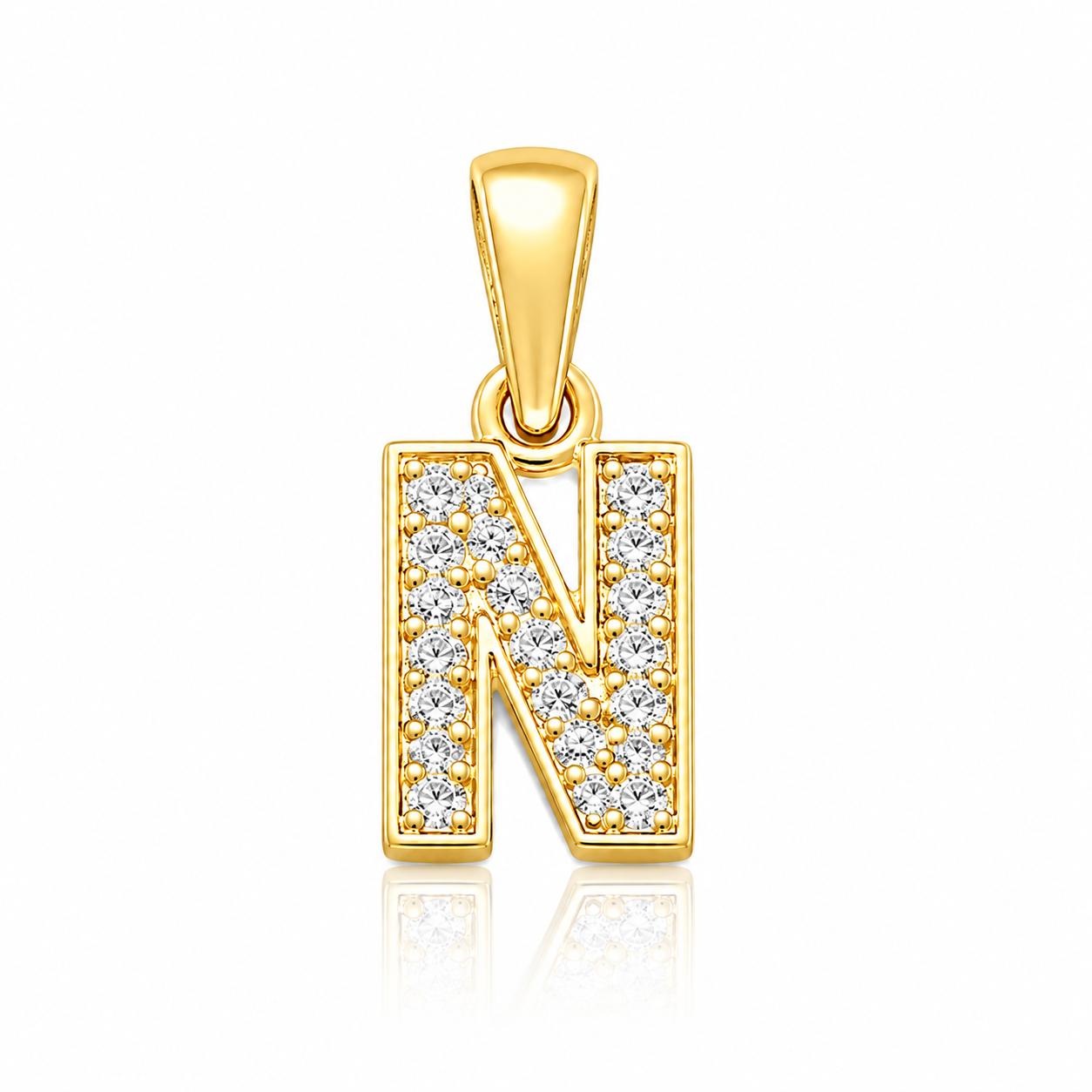 Pandantiv cu Inițiala N din Argint 925 Placat cu Aur 14K și Zirconii – Literă N, 1 cm, 0.76 g, Bijuterie Personalizată Elegantă P61