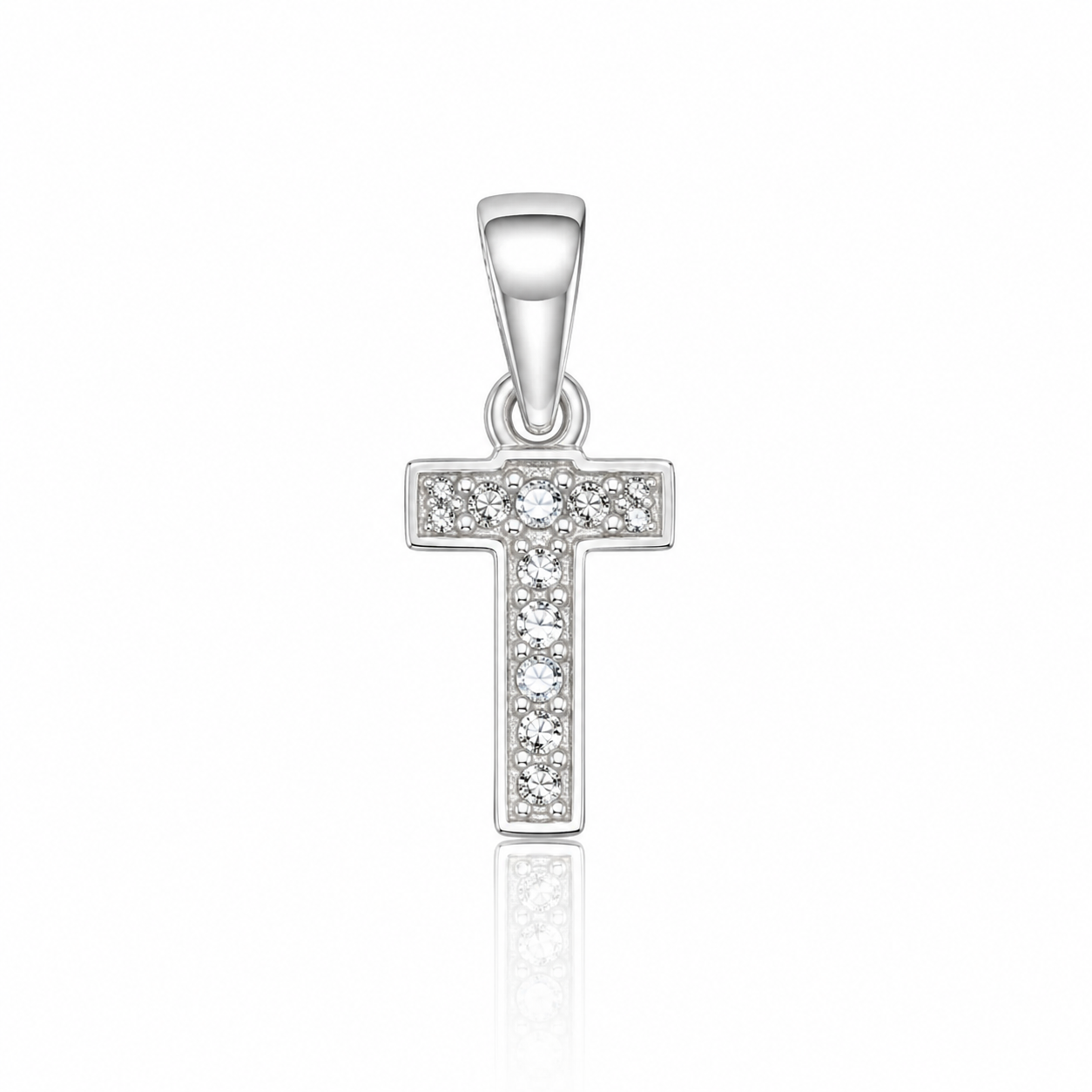 Pandantiv cu Inițiala T din Argint 925 cu Zirconii – Literă T, 1 cm, Cadou Personalizat pentru Femei P61