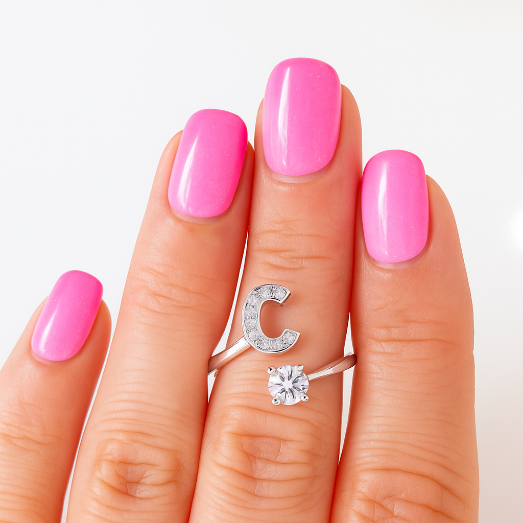 Inel reglabil din argint cu inițială – bijuterie elegantă personalizată din argint 925, mărime universală, cutie cadou inclusă. ID10