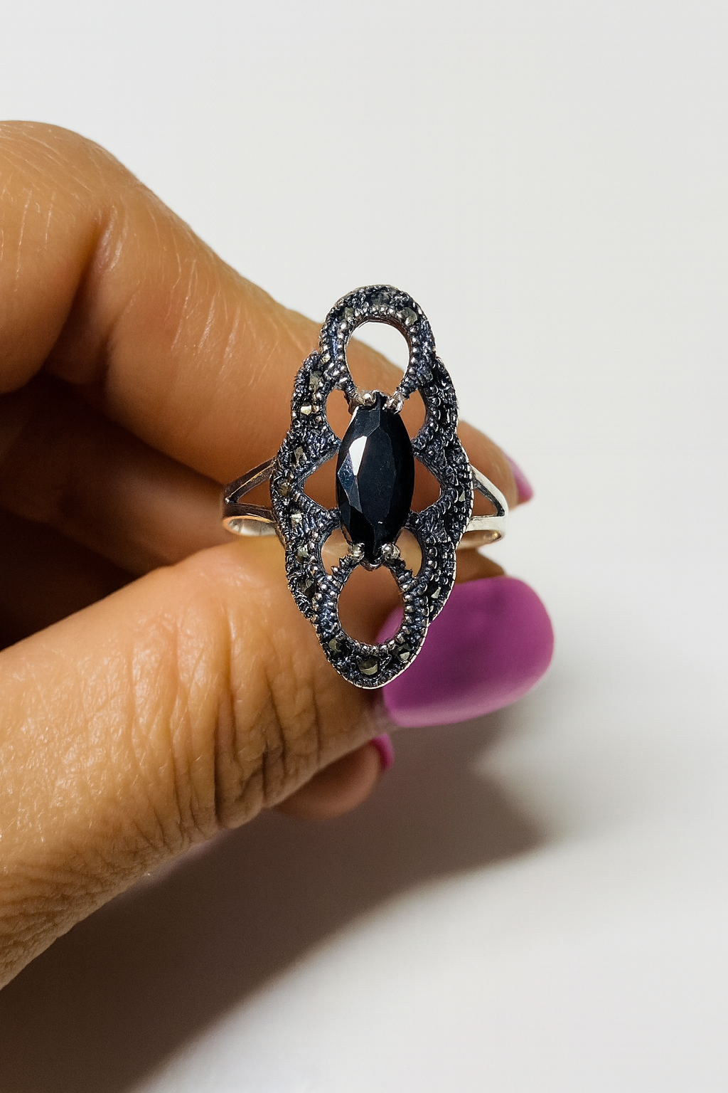 Inel de Argint 925 Eleganță Nocturnă cu Piatra Neagră, mărimea 22