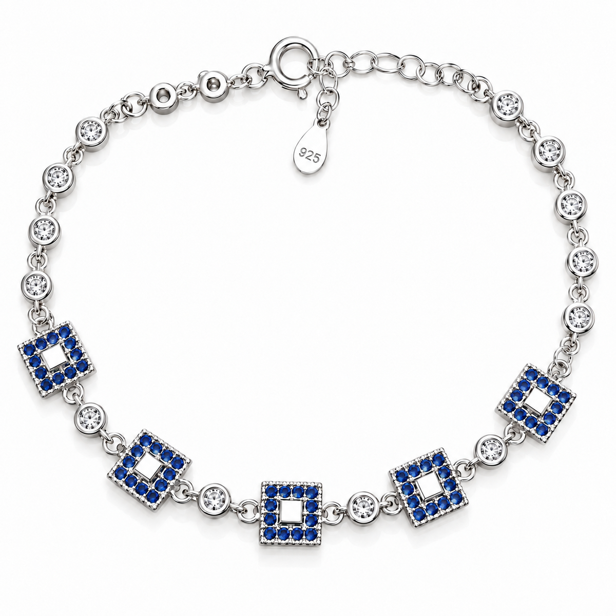 Brățară „Safira Regal” din Argint 925 cu Pietre Albastru Regal – Design Geometric Elegant. BD329