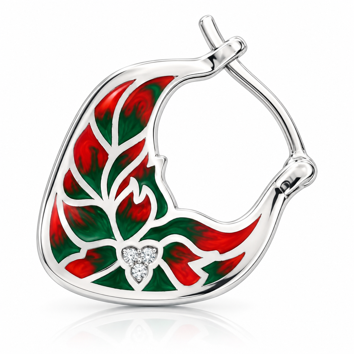 Cercei Damă din Argint 925 cu Email Roșu și Verde, Model Floral Tradițional și Zirconii – Eleganță cu Personalitate. CD475