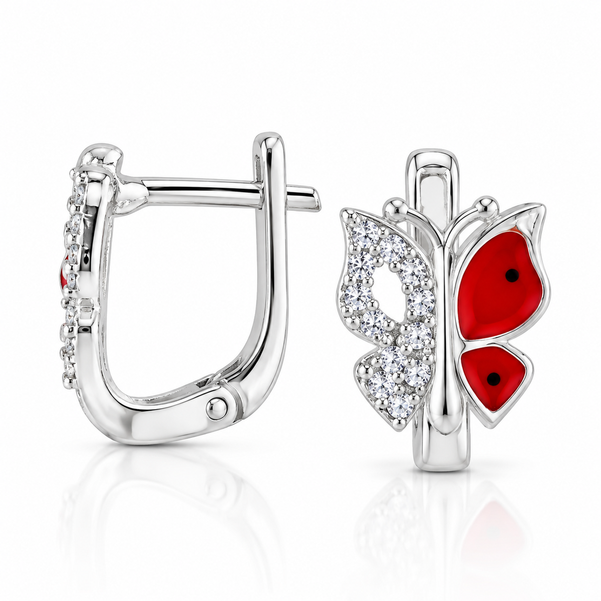 Cercei Mici Fluturaș Scarlet Butterfly din Argint 925 – Aripi Roșii și Accente Strălucitoare, Model Delicat și Elegant. CD672