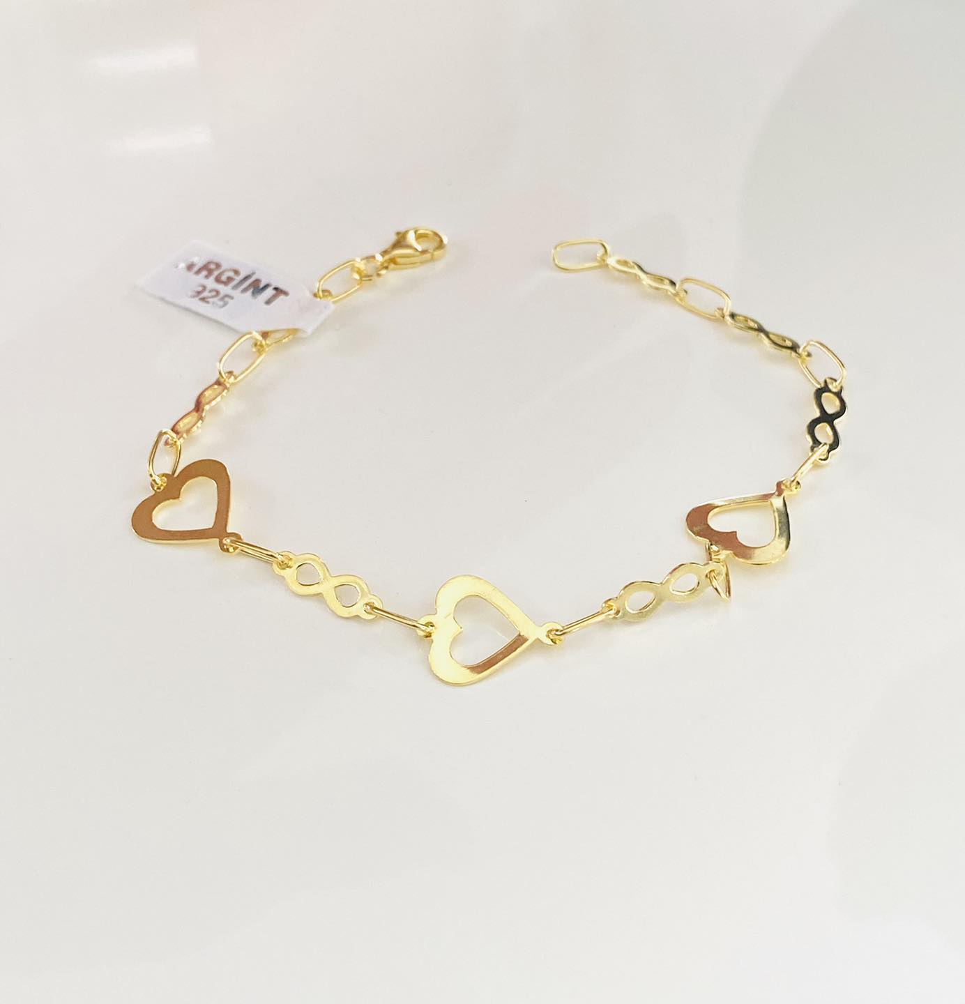 Brățară elegantă cu inimioare și simbol infinit din Argint 925 placat cu aur de 14K