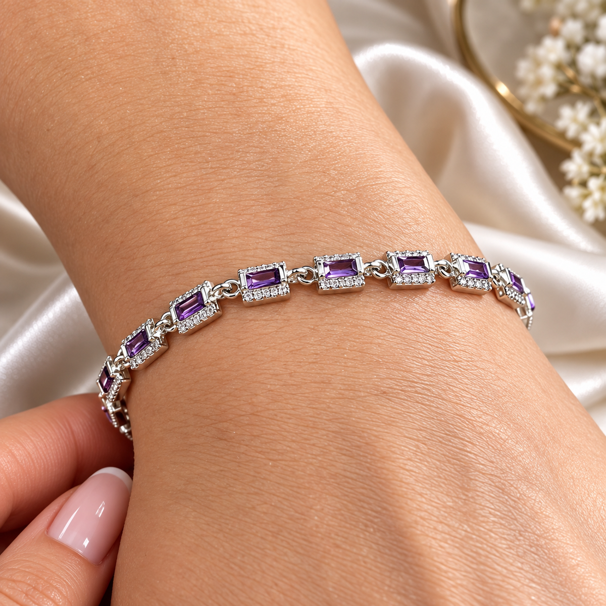 Brățară Damă „Amethyst Royale” din Argint 925 cu Pietre Mov Lavandă și Zirconii. BD459