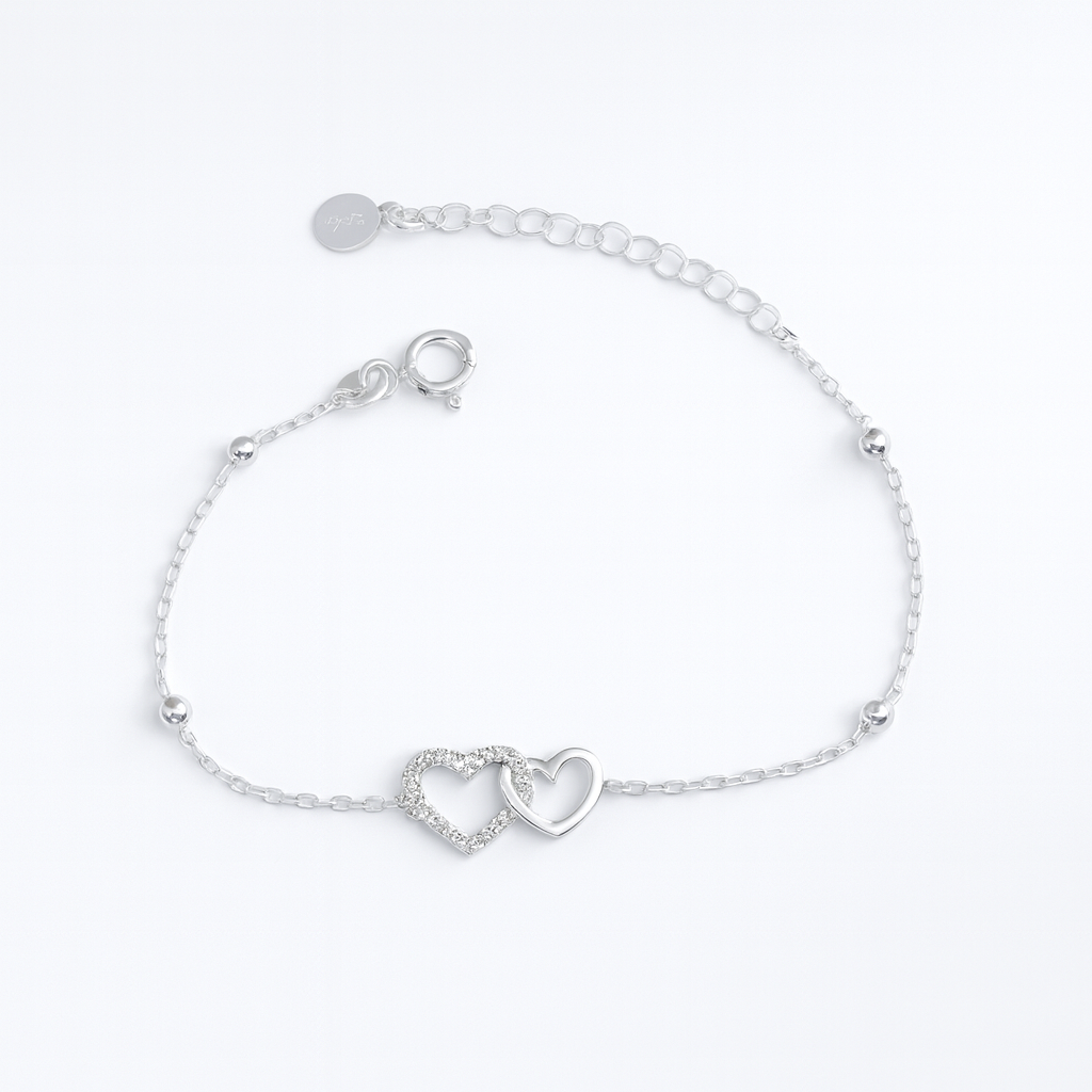 bijuterie argint 925 brățară două inimi, cadou elegant pentru ea în cutie premium
