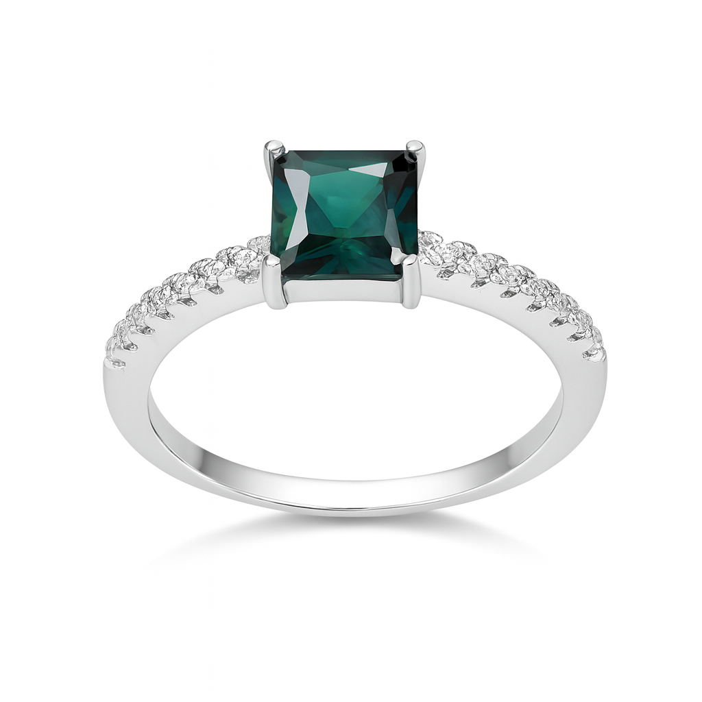 bijuterie elegantă din argint 925 rodiat pentru damă cu piatră verde premium