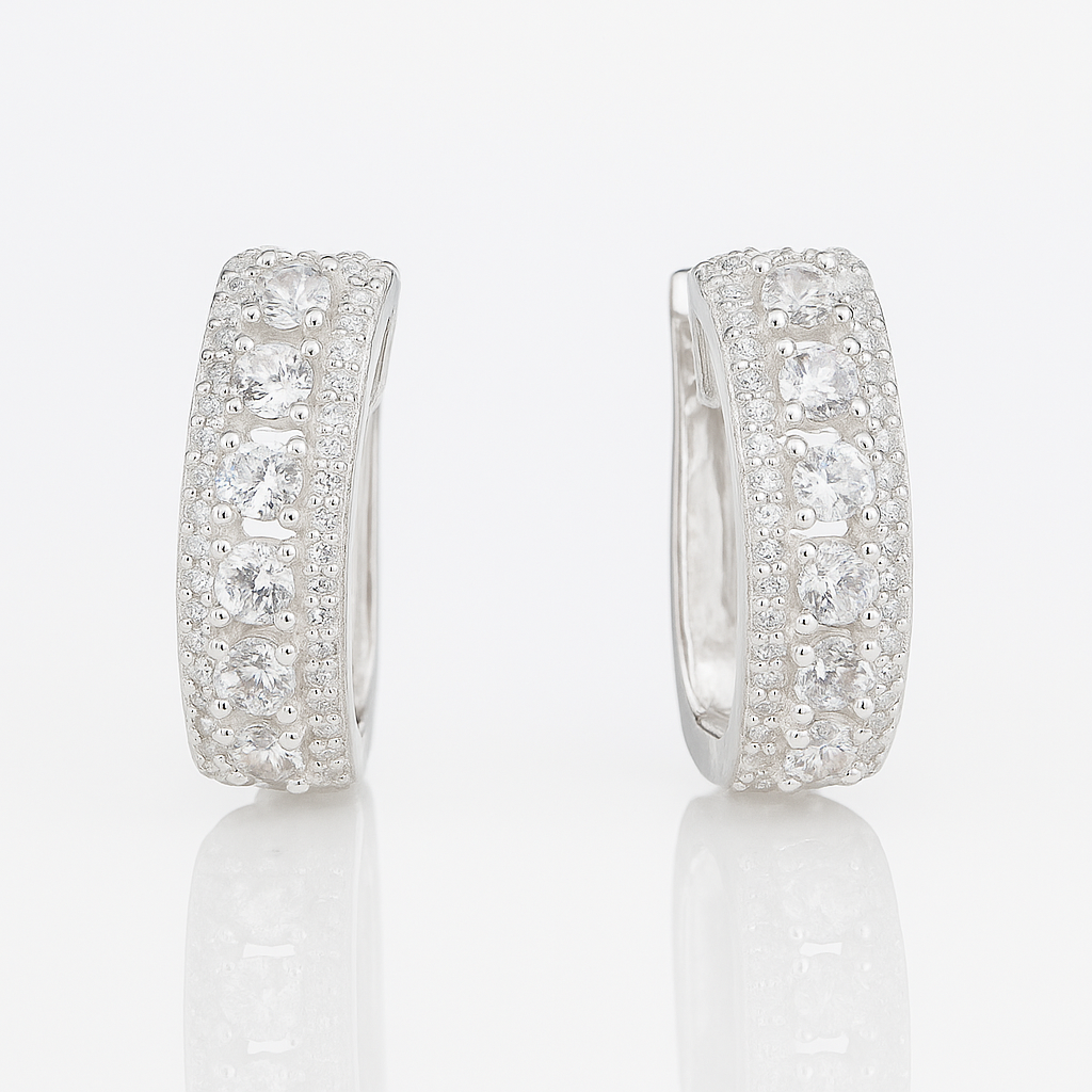 bijuterii din argint autentic cu zirconii, cercei eleganți în cutie cadou