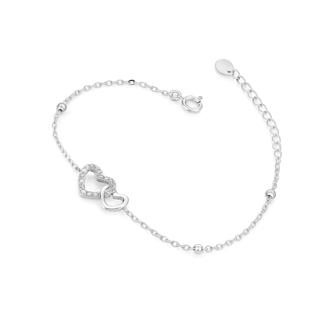 brățară argint 925 cu inimi legate și lanț subțire, accesoriu delicat și feminin