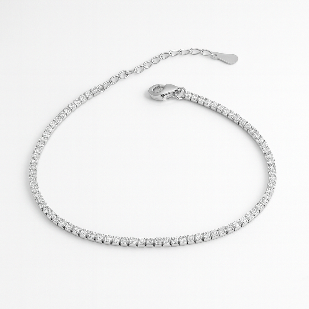 brățară elegantă argint 925 placată cu rodiu și pietre zirconia 2mm