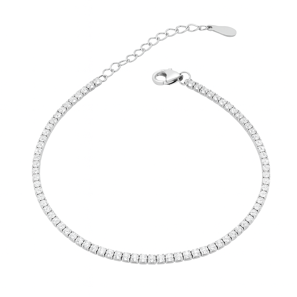 brățară subțire tenis din argint cu finisaj lucios și pietre strălucitoare