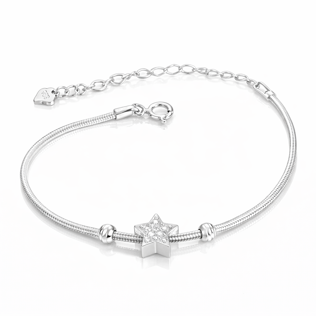 bratara din argint 925 cu stea decorata cu zirconii, design elegant, lungime ajustabila 15+5 cm