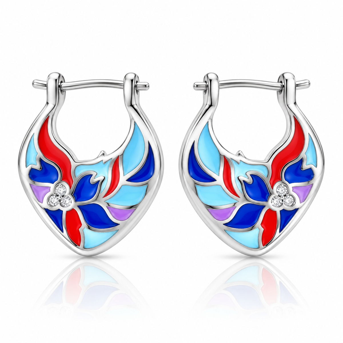Cercei Damă din Argint 925 „Floare de Lumină” cu Email Multicolor și Zirconii. CD475