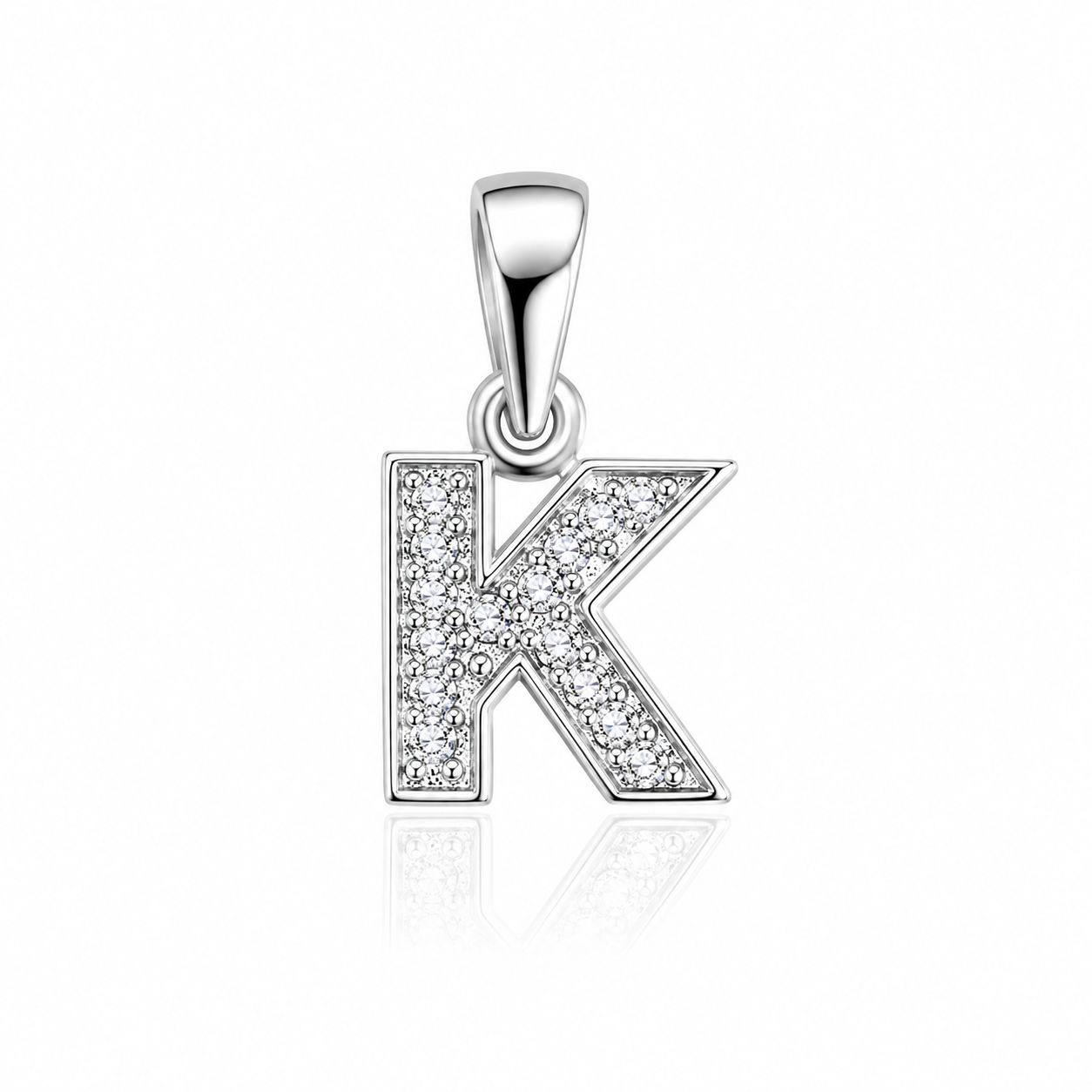 Pandantiv cu Inițiala K din Argint 925 și Zirconii – Literă K Elegantă, 1 cm, 0.76 g, Bijuterie Personalizată pentru Femei P61