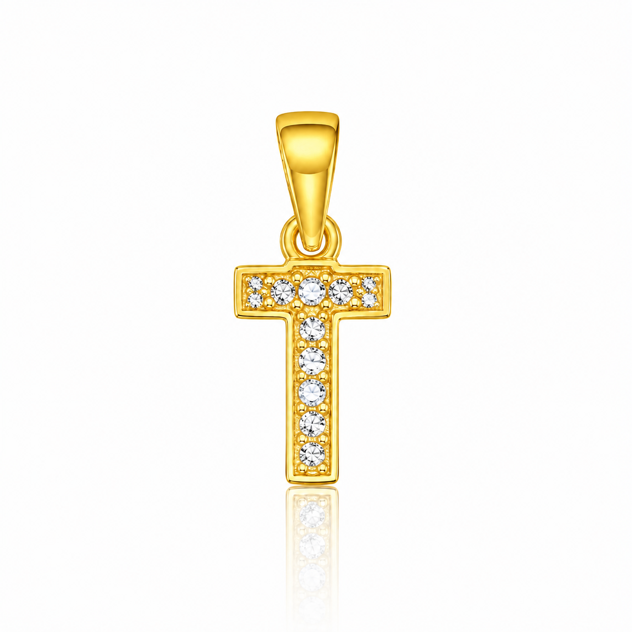 Pandantiv Cruce cu Zirconii și Inițiala T din Argint 925 Placat cu Aur 14K – 1 cm, Model „Tiberiu” P61