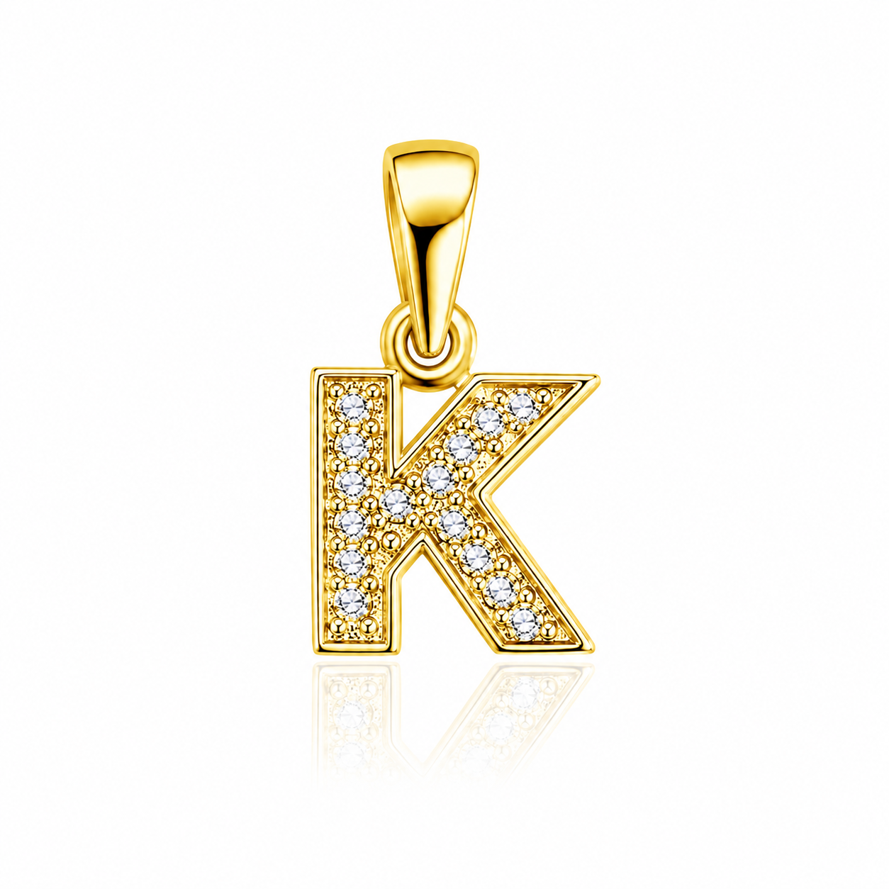 Pandantiv cu Inițiala K Placat cu Aur 14K din Argint 925 și Zirconii – Literă K Elegantă, 1 cm, 0.76 g, Bijuterie Personalizată pentru Femei P61