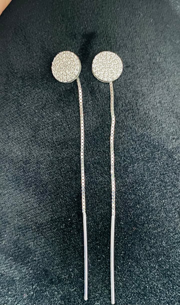 Cercei cu lant din argint 925 cu cerc si pave cu cristale albe