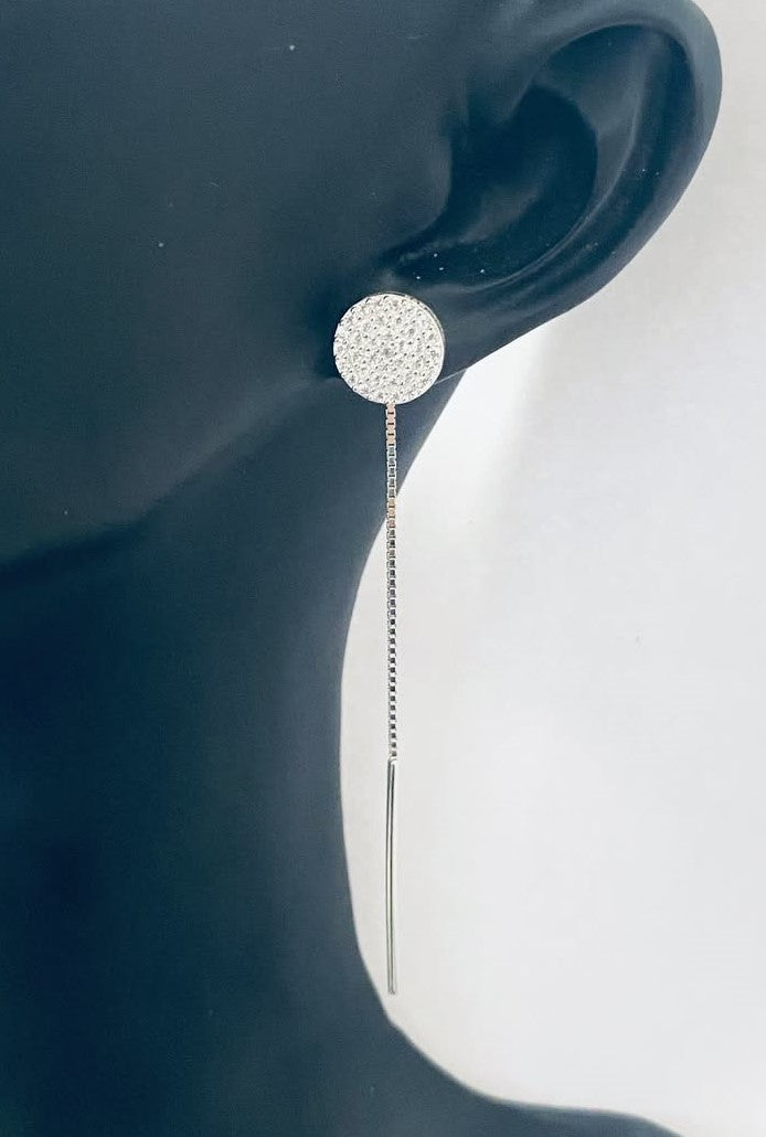 Cercei cu lant din argint 925 cu cerc si pave cu cristale albe