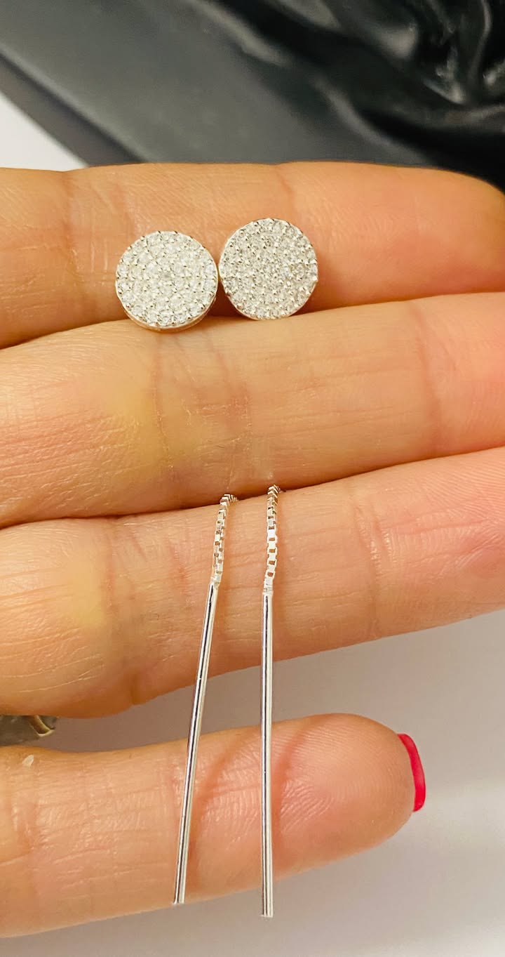 Cercei cu lant din argint 925 cu cerc si pave cu cristale albe