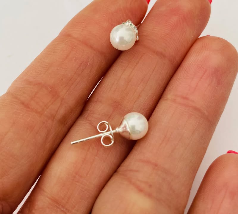 Cercei din argint 925 cu perla de cultura, inchidere tip surub