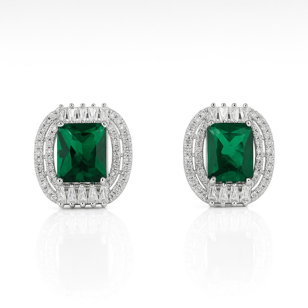 cercei argint 925 cu piatră verde de 18x15mm, accesorii rafinate Infinity Bijoux