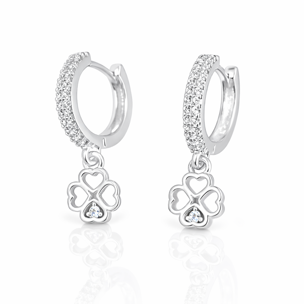 cercei argint 925 dama cu trifoi cu patru foi si pietre zirconiu, design elegant