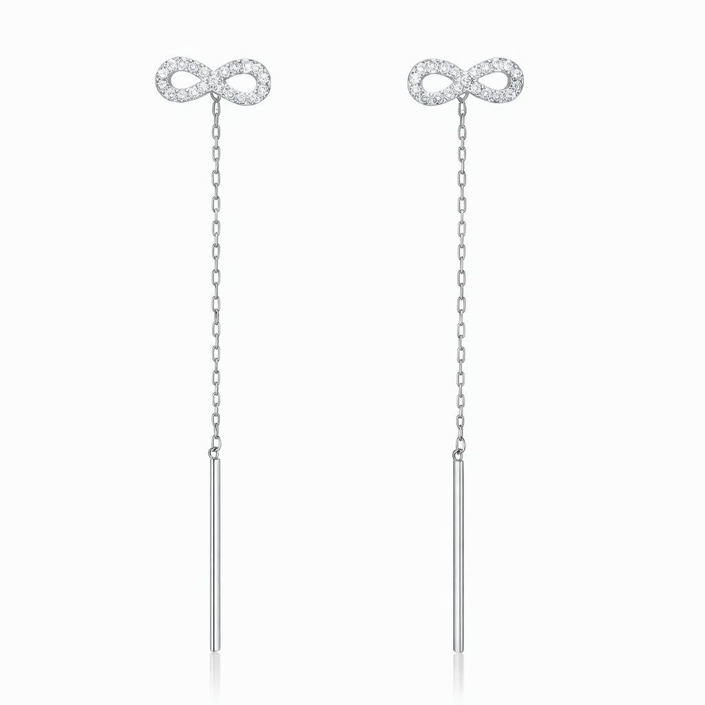cercei damă din argint 925 rodiat, design modern cu simbol infinit