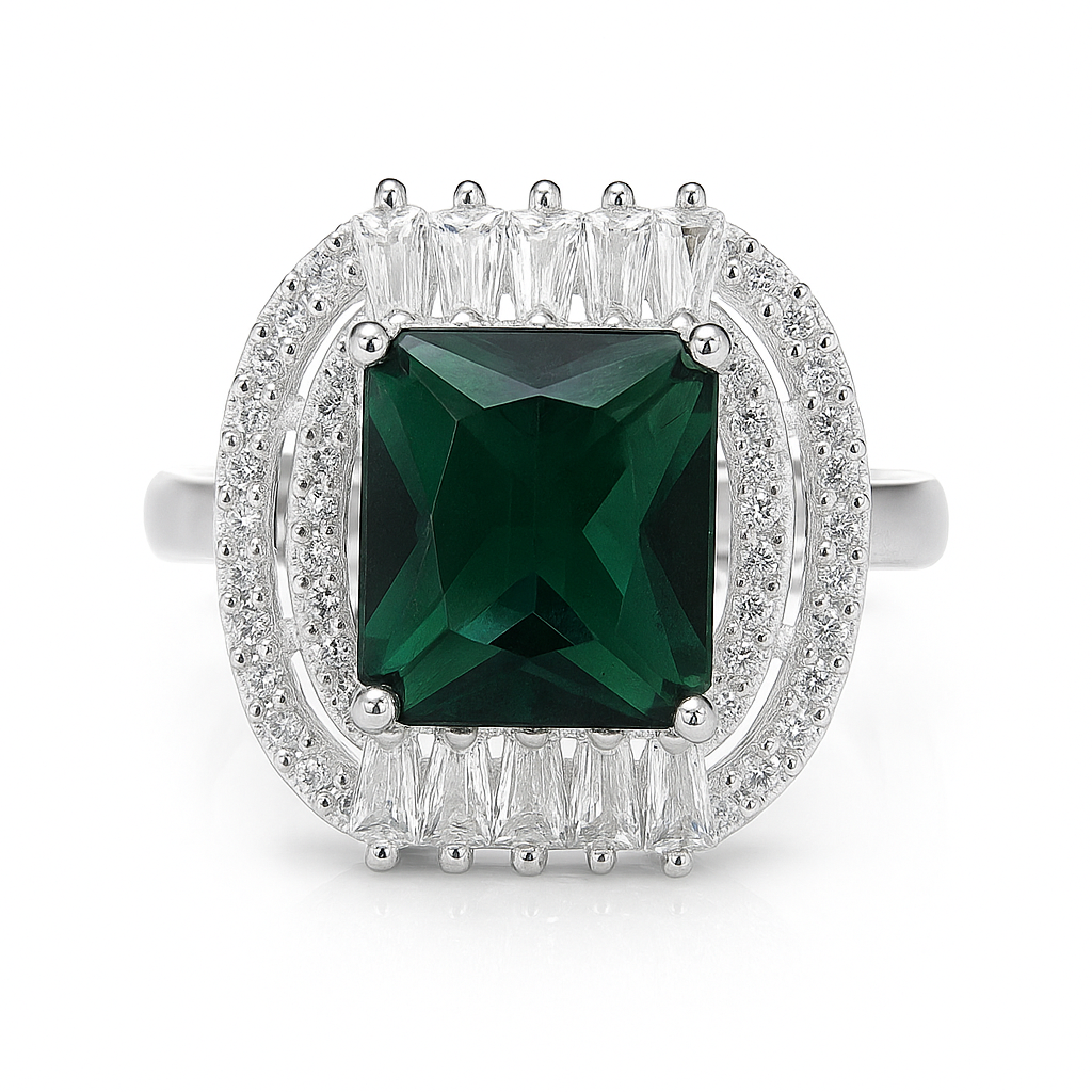 cercei de damă din argint cu piatră verde smarald, perfect pentru cadou elegant