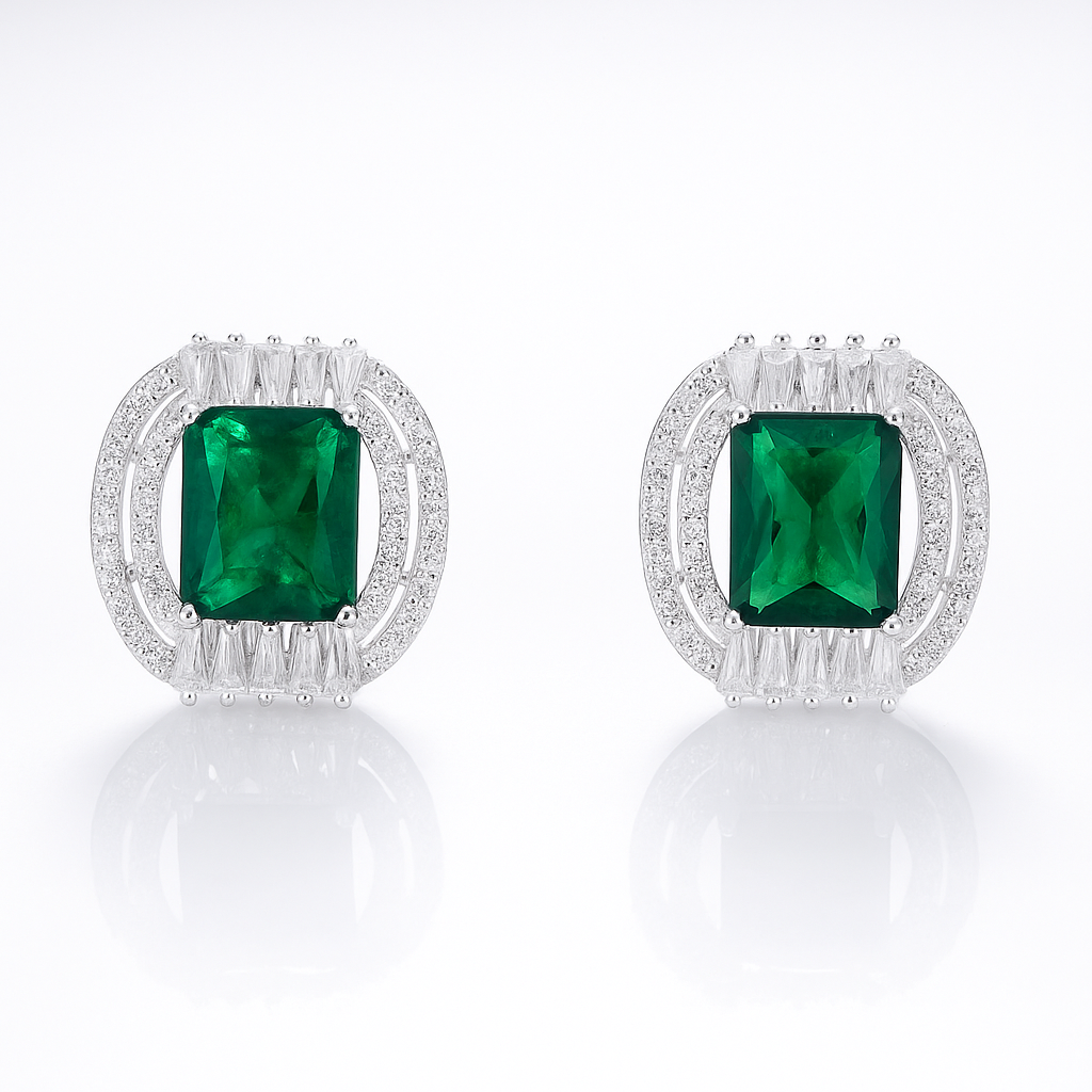 cercei eleganți din argint masiv cu piatră verde, ideali pentru ținute de seară