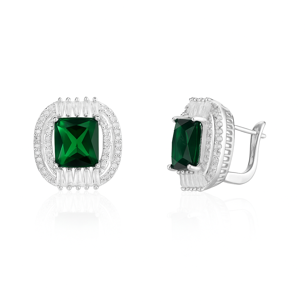 cercei statement din argint 925, 8.60 grame, cu piatră verde și design sofisticat