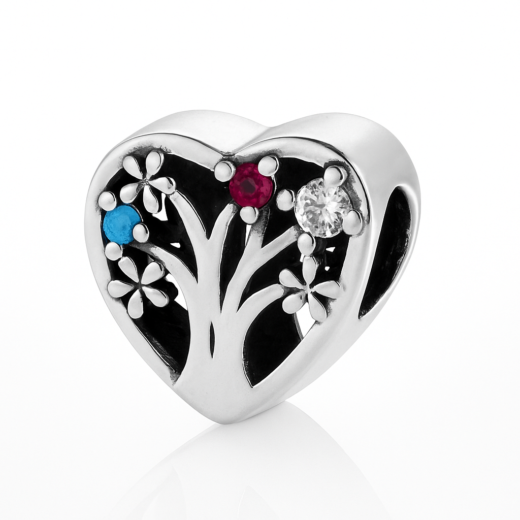 charm arborele vieții din argint 925 cu pietricele colorate compatibil Pandora
