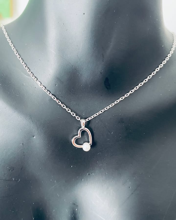 Colier din argint 925 cu inimioara si perla de cultura