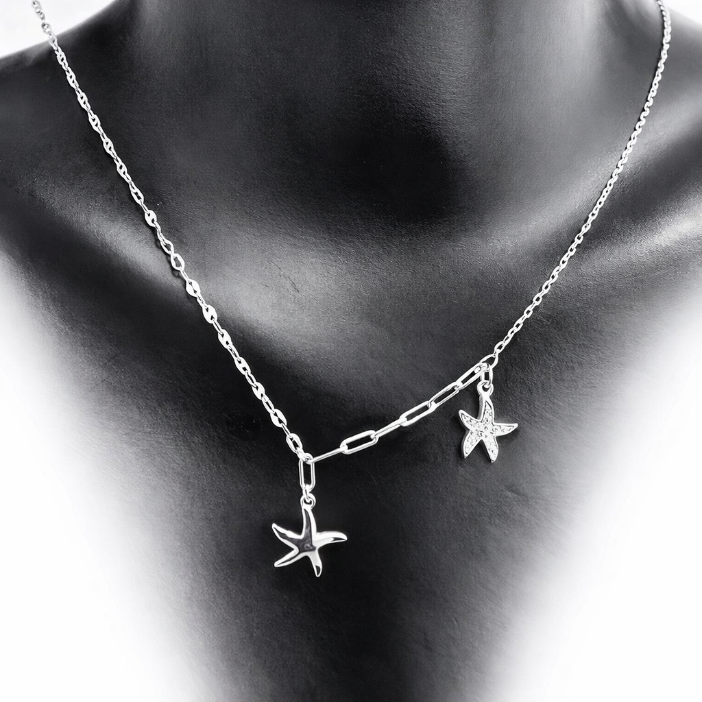 colier dama argint 925 cu pandantive stea de mare design marin