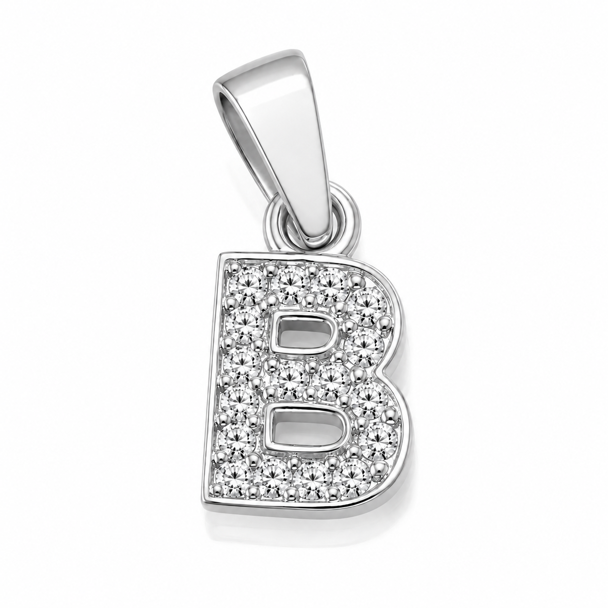 Pandantiv cu Inițiala B din Argint 925 și Zirconii – Literă B Elegantă, Bijuterie Personalizată pentru Femei P61