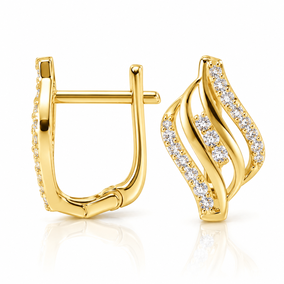 Cercei Elegance Golden Waves din Argint 925 Placat cu Aur – Design Ondulat cu Pietre Strălucitoare. CD682