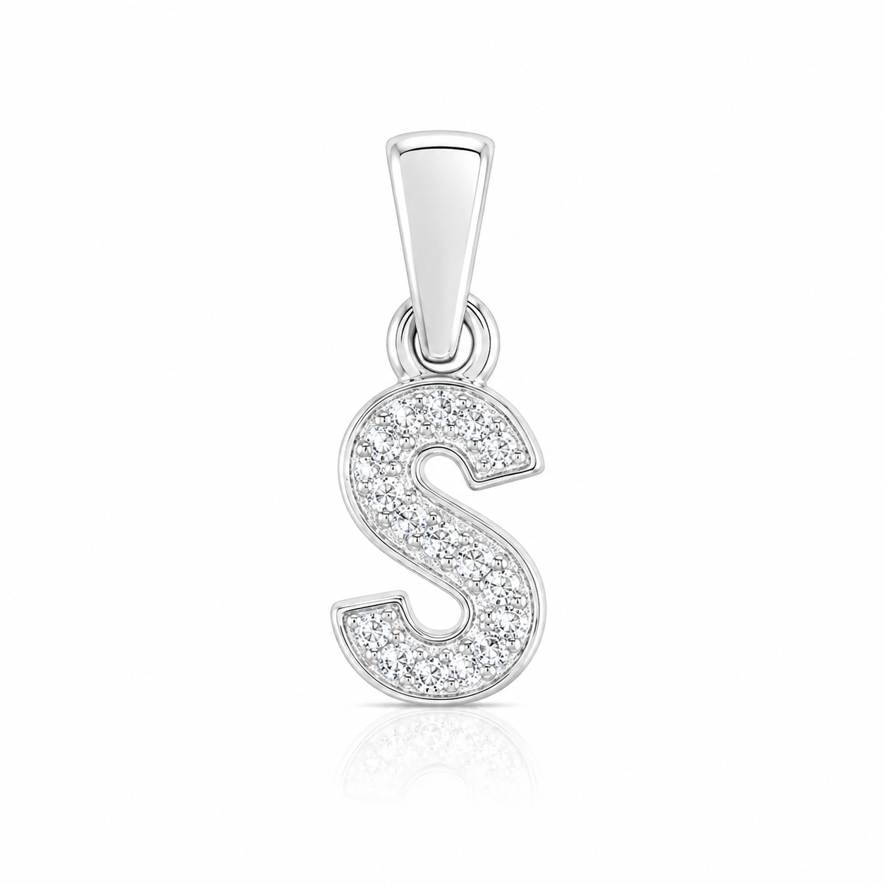 Pandantiv cu Inițiala S din Argint 925 cu Zirconii – Literă S, 1 cm, 0.76 g, Bijuterie Personalizată Elegantă P61