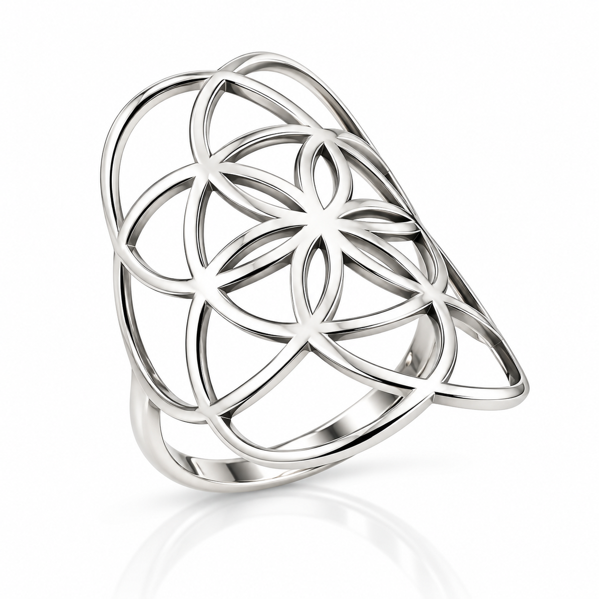 Inel Lat din Argint 925 cu Design Geometric Floral Ajurat – Floarea Vieții, 3 g, 9 mm