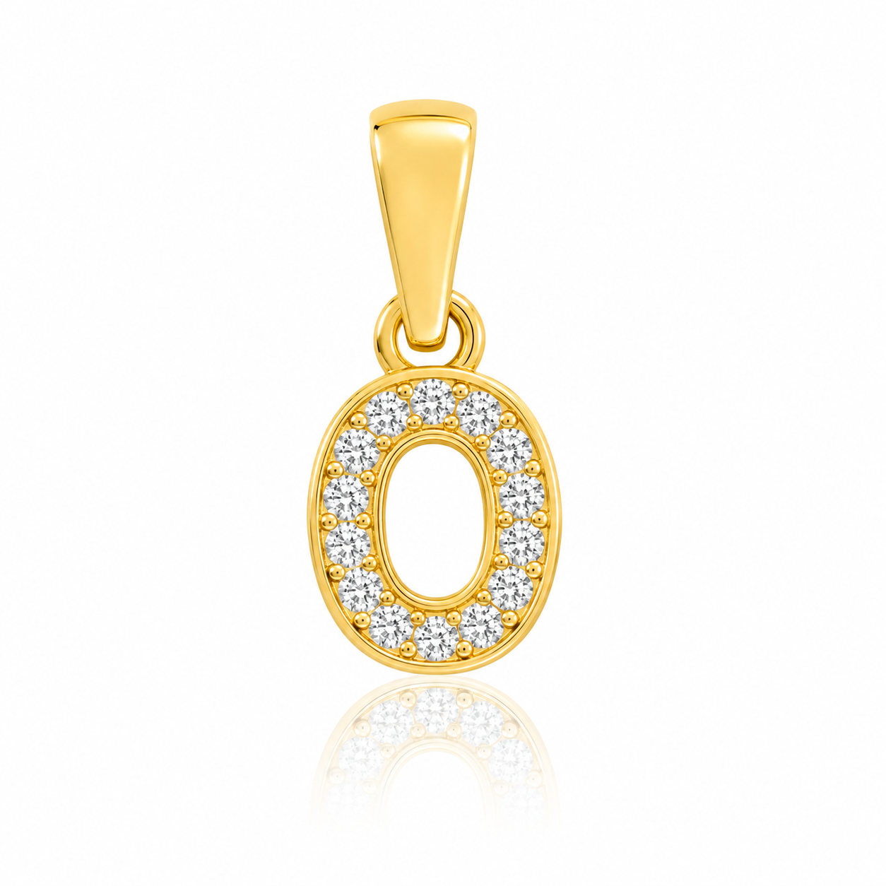 Pandantiv Litera O din Argint 925 Placat cu Aur 14K, cu Zirconii – Inițiala O, 1 cm, Cadou Elegant pentru Femei P61
