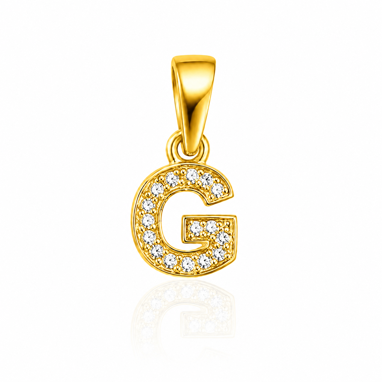 Pandantiv cu Inițiala G Placat cu Aur 14K din Argint 925 și Zirconii – Literă G Elegantă, 1 cm, 0.76 g, Bijuterie Personalizată pentru Femei P61