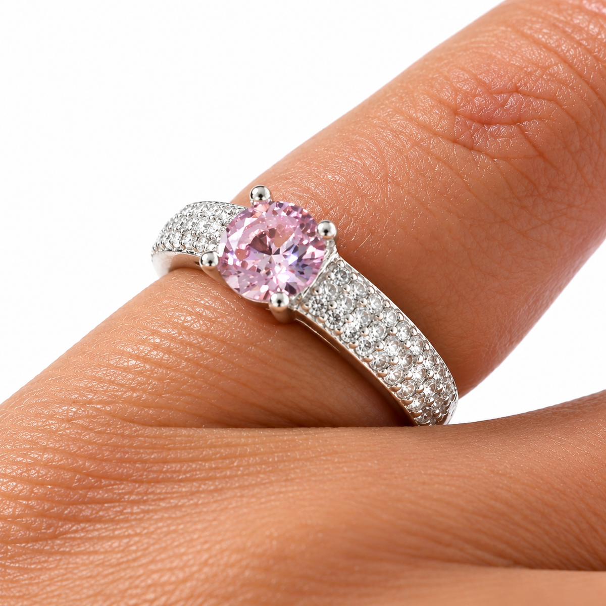 Inel din Argint 925 „Rose Éclat” – Piatră Roz Strălucitoare și Cristale Albe, Eleganță și Feminitate. ID587