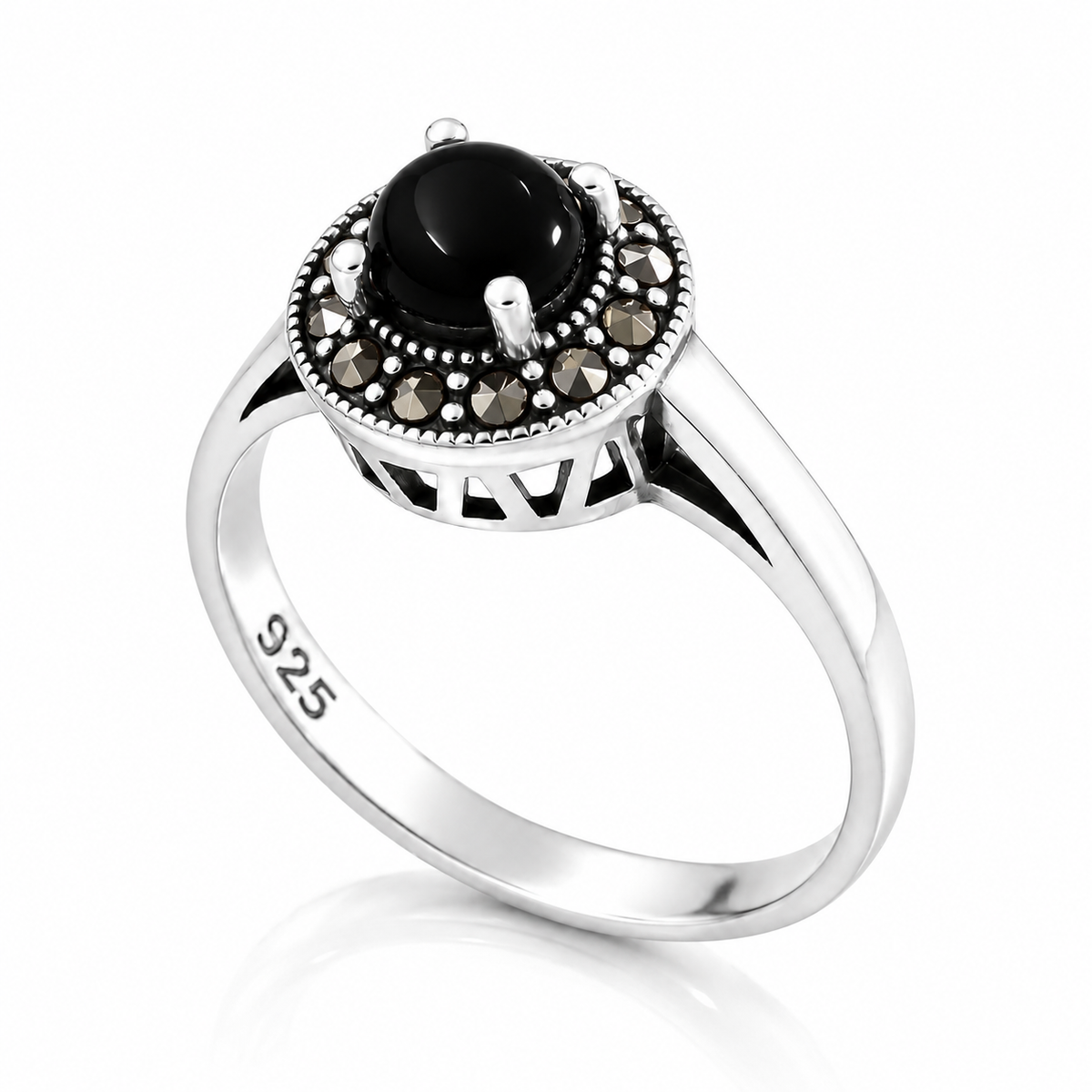 Inel din Argint 925 „Noaptea de Catifea” cu Onyx Negru și Marcasite. ID583