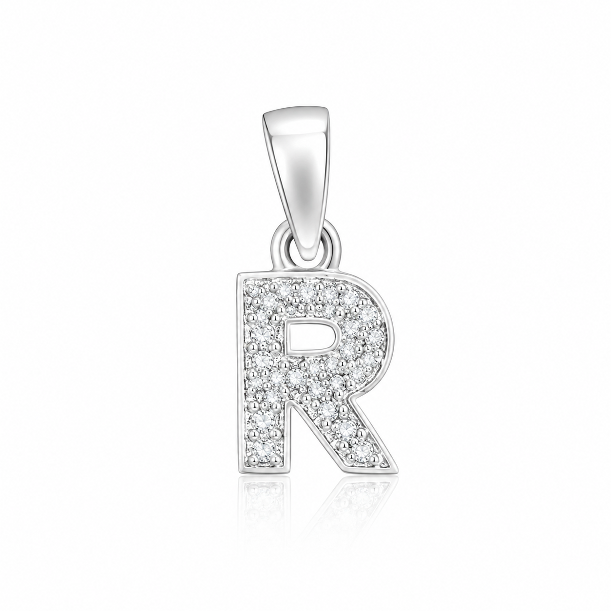 Pandantiv cu Inițiala R din Argint 925 cu Zirconii – Literă R, 1 cm, 0.76 g, Bijuterie Personalizată Elegantă P61